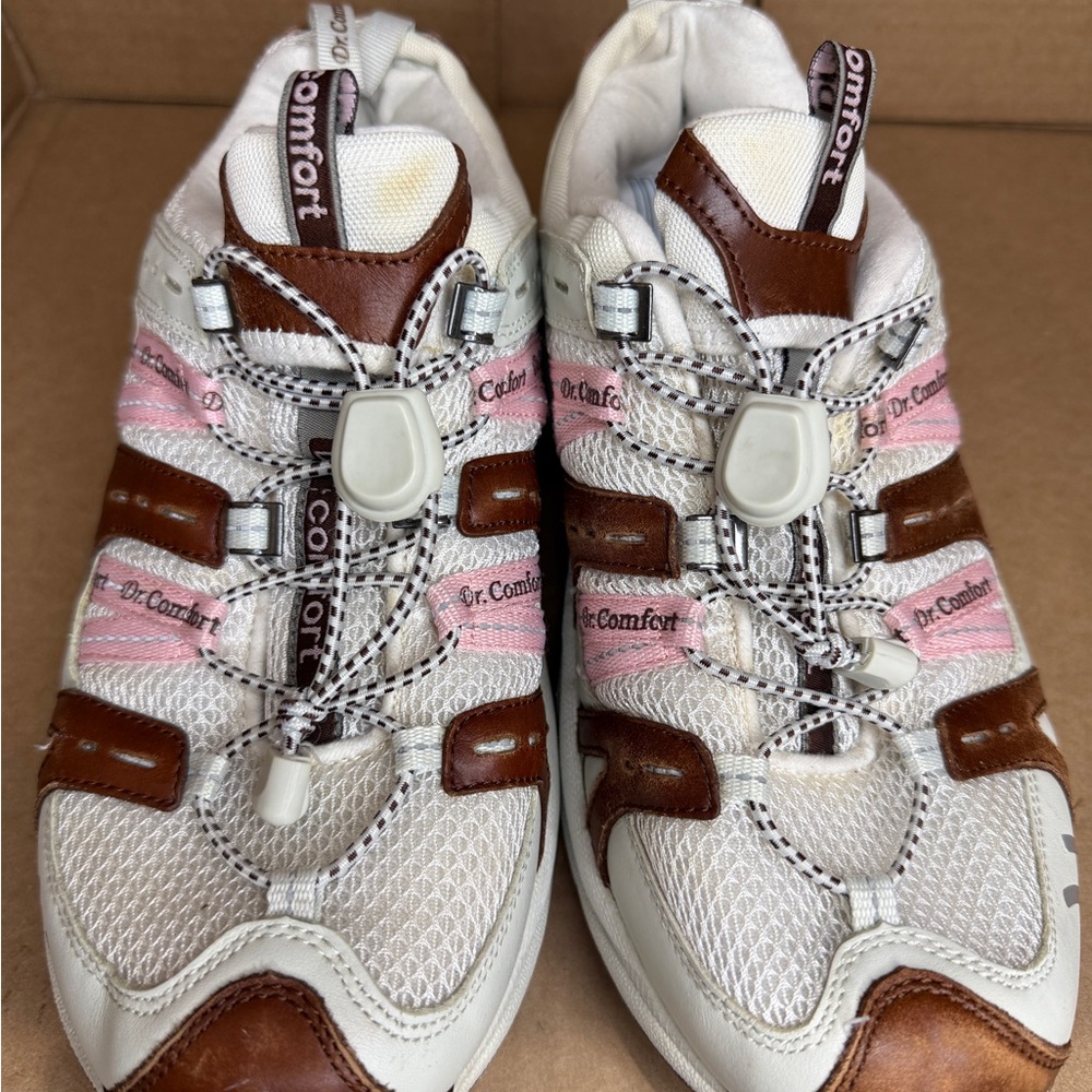 Dr. Comfort Refresh Womens 10 XW White Brown Pink Walking Shoes 3965 Bungee Lace - Picture 2 of 7